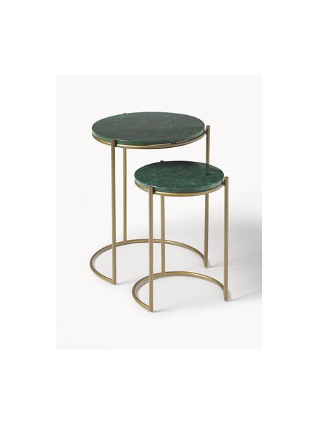 Set de mesas auxiliares de mármol Ella, 2 pzas., Tablero: mármol, Estructura: metal con pintura en polv, Mármol verde, dorado, Set de diferentes tamaños