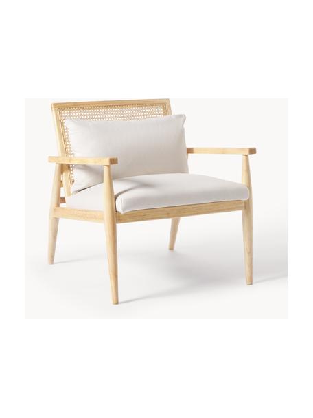 Sillón de madera de caucho maciza Manuell, Tapizado: 100% poliéster Alta resis, Estructura: madera de caucho maciza E, Tejido Off White, madera de caucho, An 65 x Al 71 cm