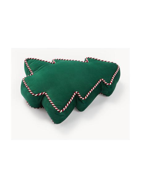 Cuscino decorativo natalizio in velluto con bordino Ziva, Rivestimento: 100% velluto in poliester, Verde scuro, Larg. 35 x Lung. 40 cm