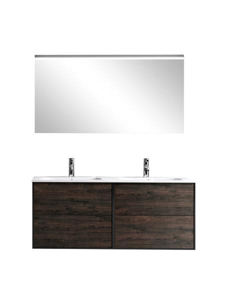Set lavabo doble Ago, 4 pzas., Espejo: vidrio, Parte trasera: plástico ABS, Negro, aspecto madera de fresno, Set de diferentes tamaños