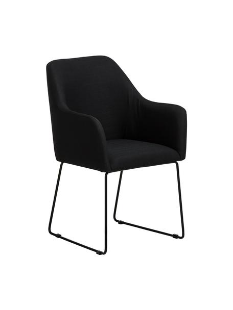 Sedia con braccioli Isla, Rivestimento: poliestere Il rivestiment, Gambe: metallo verniciato a polv, Tessuto nero, nero, Larg. 60 x Prof. 62 cm