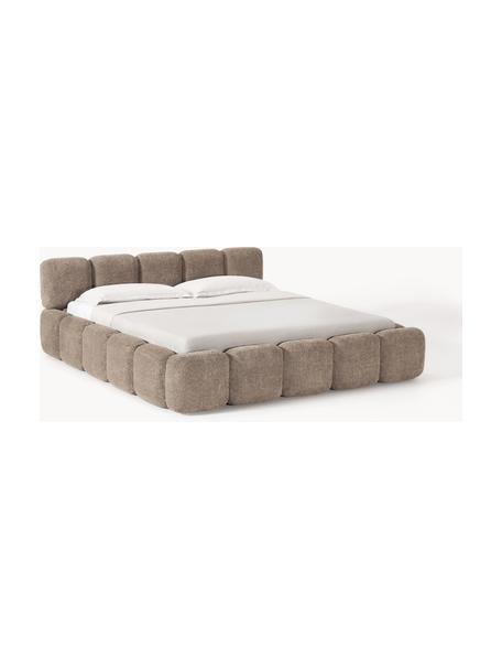 Gestoffeerd bed Tayla van teddy bouclé, Bekleding: teddy-bouclé (100% polyes, Poten: berkenhout Dit product is, Teddy bouclé taupe, B 180 x L 200 cm