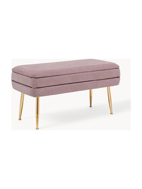 Banquette en velours avec rangement Pavlina, Velours mauve, pieds dorés, larg. 80 x prof. 38 cm