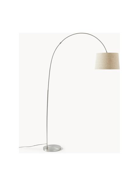 Grosse Bogenlampe Laurence, Lampenschirm: Baumwollgemisch, Silberfarben, Beige, H 188 cm