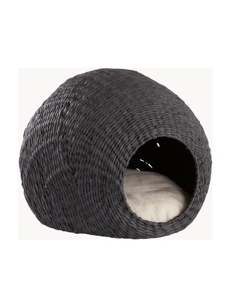 Cama para mascotas artesanal Niko, Tapizado: lino, Estructura: jacinto de agua, Negro, Ø 48 x Al 37 cm