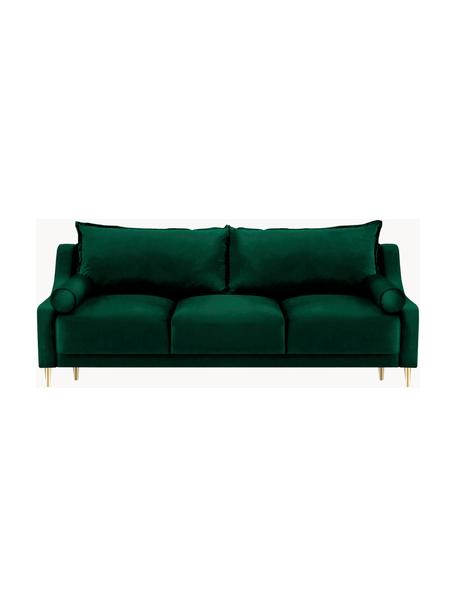Sofá cama Lea (3 plazas), con espacio de almacenamiento, Tapizado: terciopelo de poliéster A, Patas: metal con pintura en polv, Terciopelo verde botella, patas latón, An 215 x F 94 cm