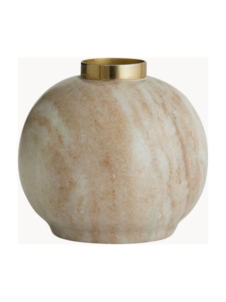 Marmor-Kerzenhalter Ulva, Kerzenhalter: Marmor, Dekor: Metall, beschichtet, Beige, marmoriert, Ø 6 x H 6 cm