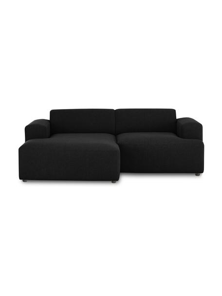 Hoekbank Melva (3-zits), Bekleding: 100% polyester Met 55.000, Frame: massief grenenhout, FSC-g, Poten: kunststof, Geweven stof zwart, B 239 x D 143 cm, hoekdeel links