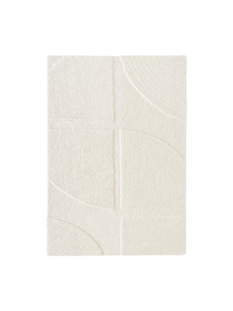Flauschiger Hochflor-Teppich Jade mit erhabener Hoch-Tief-Struktur, Flor: Mikrofaser (100% Polyeste, Cremeweiss, B 80 x L 150 cm (Grösse XS)