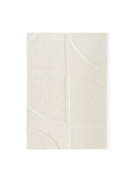 Flauschiger Hochflor-Teppich Jade mit erhabener Hoch-Tief-Struktur, Flor: 100 % Polyester, GRS-zert, Cremeweiss, B 80 x L 150 cm (Grösse XS)