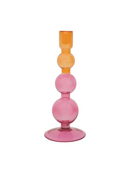 Svícen Bulb, Recyklované sklo, Růžová, oranžová, transparentní, Ø 13 cm, V 36 cm