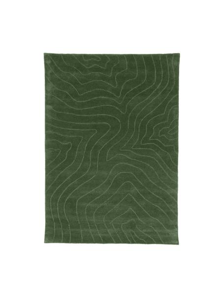 Handgetuft wollen vloerkleed Aaron in donkergroen, Bovenzijde: 100% wol, Onderzijde: 100% katoen Bij wollen vl, Groen, B 80 x L 150 cm (maat XS)