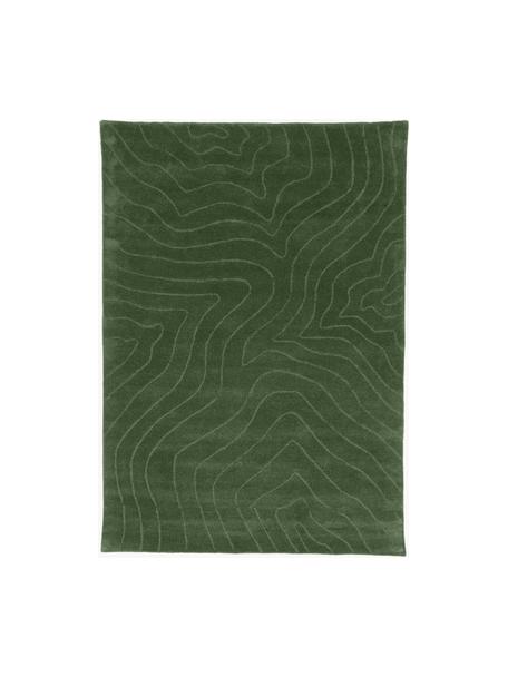 Alfombra artesanal de lana Aaron, Parte superior: 100% lana, Reverso: 100% algodón Las alfombra, Verde oscuro, An 80 x L 150 cm (Tamaño XS)