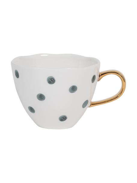 Tasse en porcelaine avec poignée dorée Good Morning, Grès cérame, Blanc, bleu, Ø 11 x haut. 8 cm, 350 ml
