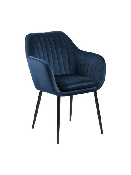 Chaise en velours rembourrée Emilia, Velours bleu foncé, noir, larg. 57 x prof. 59 cm