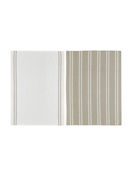 Paños de cocina de algodón a rayas Soft Tools, 2 uds., 100% algodón, Off White, gris pardo, An 50 x L 70cm