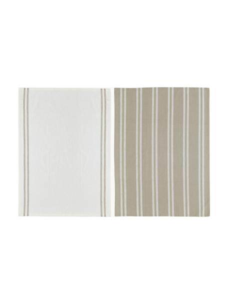 Gestreifte Baumwoll-Geschirrtücher Soft Tools, 2er-Set, 100 % Baumwolle, Off White, Taupe, B 50 x L 70 cm