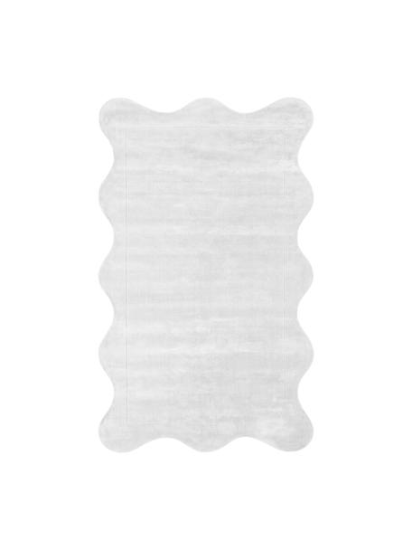 Tappeto in viscosa intrecciata a mano con bordo ondulato grigio chiaro Wavy, Grigio chiaro, Larg. 110 x Lung. 180 cm (taglia S)