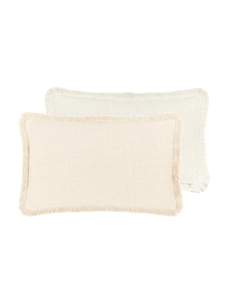 Dubbelzijdige kussenhoes Loran in beige met decoratieve franjes, 100% katoen, Beige, B 30 x L 50 cm