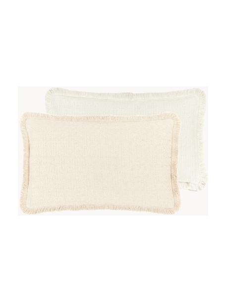Dubbelzijdige kussenhoes Loran in beige met decoratieve franjes, 100% katoen, Beige, B 30 x L 50 cm