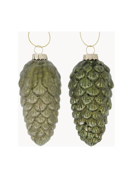 Lot de décorations d'arbre de Noël, faites main Gordic, 12 élém., Verre, laqué, Vert clair, vert foncé, couleur dorée, Ø 5 x haut. 9 cm