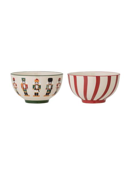Bol casse-noisette Jolly, 2 élém., Grès cérame, Rouge, blanc, imprimé, Ø 14 x haut. 8 cm