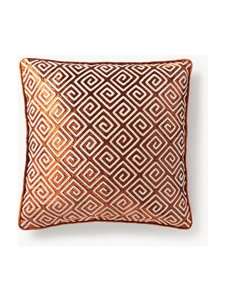 Housse de coussin 60x60 en velours avec broderie en chenille Stormi, Terracotta, beige clair, larg. 60 x long. 60 cm