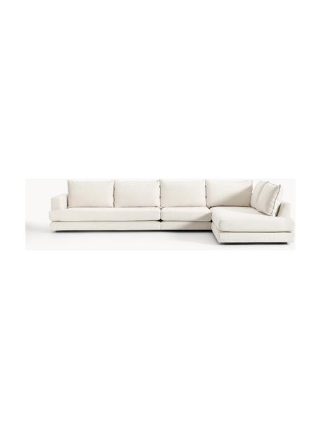 Sofa narożna XL Tribeca, Tapicerka: 100% poliester Dzięki tka, Stelaż: lite drewno sosnowe, Nogi: lite drewno sosnowe lakie, Kremowobiała tkanina, S 405 x G 228 cm, lewostronna