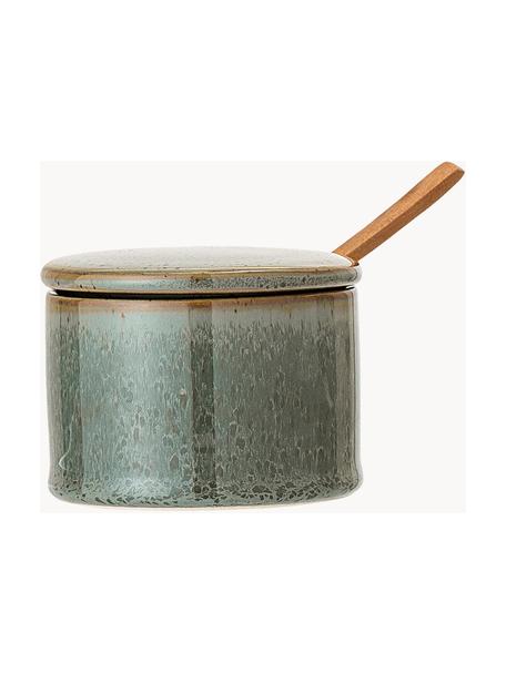 Suikerpot Pixie met houten lepel, Pot: keramiek, Lepel: acaciahout, Groentinten, bruintinten, Ø 8 x H 6 cm