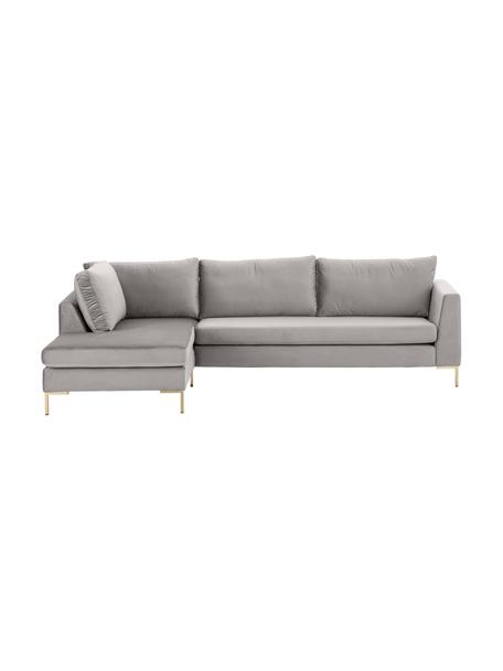 Samt-Ecksofa Luna mit Metall-Füssen, Bezug: Samt (Polyester) Der hoch, Gestell: Massives Buchenholz, Samt Hellgrau, B 280 x T 184 cm, Eckteil links