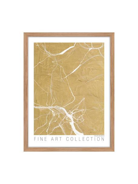 Gerahmter Digitaldruck Gold Marble, Bild: Hartgepresster Karton, Rahmen: Eichenholz, Weiß, Goldfarben, B 30 x H 40 cm