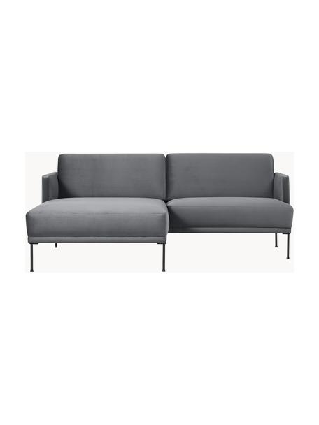 Sofa narożna z aksamitu Fluente, Tapicerka: aksamit (100% poliester) , Stelaż: lite drewno sosnowe z cer, Nogi: metal malowany proszkowo, Ciemnoszary aksamit, S 198 x G 152 cm, lewostronna