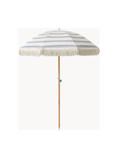 Okrągły parasol ogrodowy The Resort, Ø 155 cm, Stelaż: drewno naturalne, Złamana biel, ciemny niebieski, Ø 155 x 215 cm