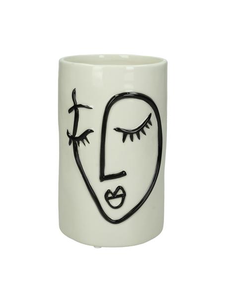 Portavaso di design in gres Face, Gres, Bianco latteo, nero, Ø 11 x Alt. 18 cm