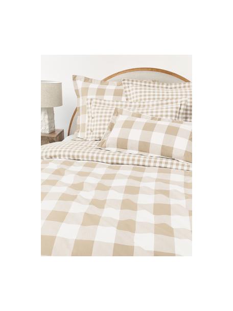 Karierter Baumwoll-Bettdeckenbezug Nels, Webart: Renforcé Fadendichte 144 , Beigetöne, Weiß, B 135 x L 200 cm