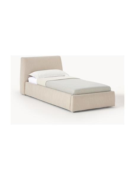 Einzelbett Cloud mit Stauraum, Bezug: Fein strukturierter Webst, Korpus: Massives Kiefernholz und , Füße: Holz, lackiert Das in die, Webstoff Beige, B 90 x L 200 cm