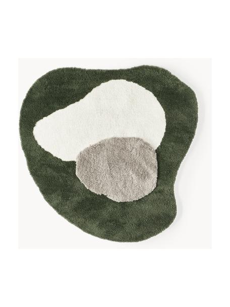 Alfombra en forma orgánica Rylee, 100% poliéster con certificado GRS, Verde oscuro, blanco Off White, greige, Ø 150 cm (Tamaño M)