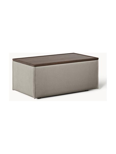 Sofa-Hocker Lennon aus Cord mit Stauraum, Bezug: Cord (92 % Polyester, 8 %, Tablett: Eichenholz, Spannplatte m, Gestell: Spanplatte, mitteldichte , Cord Grau, dunkles Eichenholz, B 88 x T 50 cm