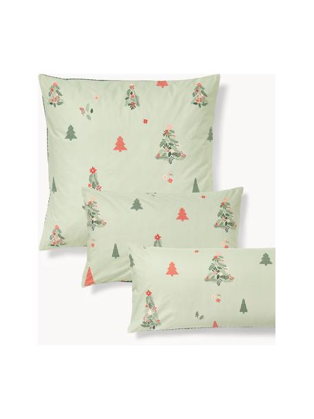 Katoenen perkal kussenhoes Pine, Weeftechniek: perkal Draaddichtheid 200, Saliegroen, donkergroen, rood, B 65 x L 65 cm