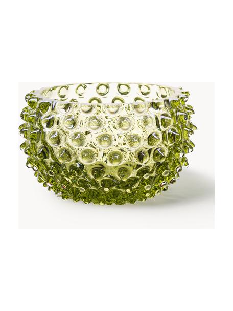 Ciotole per snack fatte a mano con struttura chiodata Hobnail Tapas 4 pz, Vetro, Verde oliva, Ø 12 x Alt. 7 cm