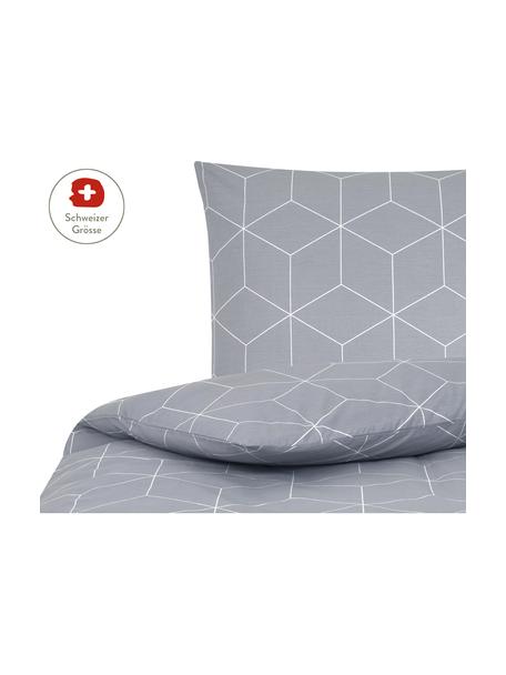 Baumwoll-Bettdeckenbezug Lynn mit grafischem Muster, Webart: Renforcé Fadendichte 144 , Grau, Cremeweiss, 160 x 210 cm