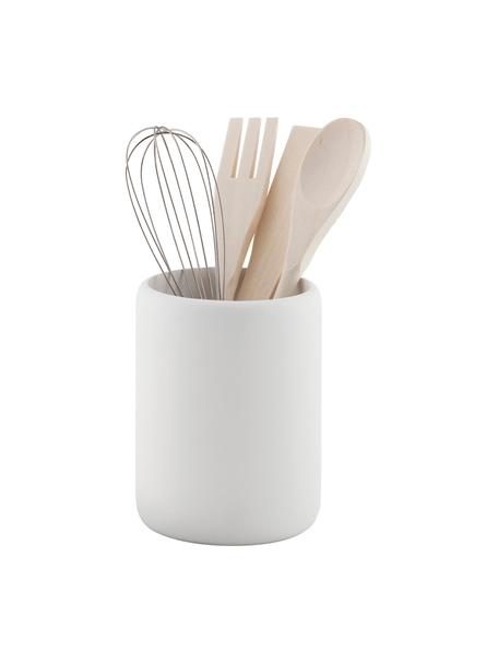 Set de utensilios de cocina Botta, 5 pzas., Recipiente: poliresina, Blanco, madera, Ø 11 x Al 23 cm