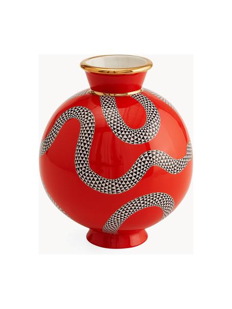 Porzellan-Vase Eden mit Goldakzenten, H 23 cm, Porzellan mit echten Goldakzenten, Rot, Schwarz, Weiss, Gold, Ø 20 x H 23 cm