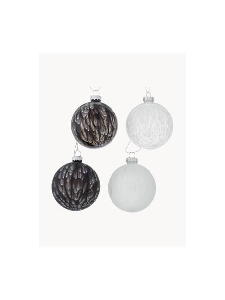 Weihnachtskugeln Elric, 12er-Set, Glas, lackiert, Schwarz, Weiß, Ø 8 x H 8 cm
