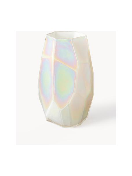 Jarrón ridiscente de diseño Luster, Vidrio iridiscente, Blanco Off White, Ø 26 x Al 41 cm