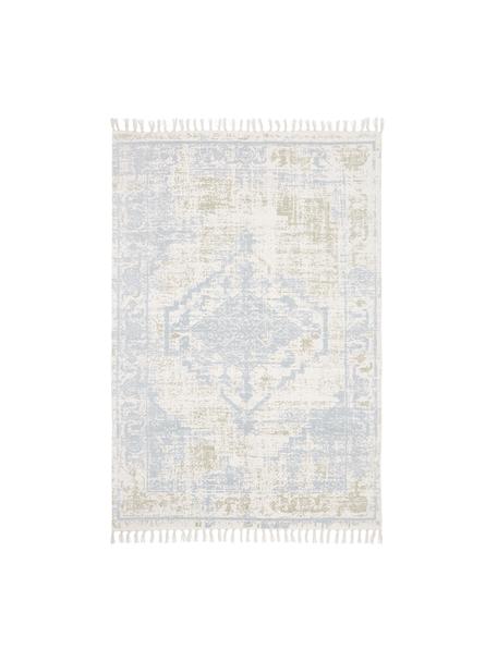 Alfombra artesanal de algodón Jasmine, estilo vintage, Beige, azul, An 50 x L 80 cm(Tamaño XXS)