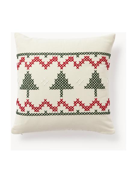 Bestickte Kissenhülle Rebeca mit weihnachtlichem Muster, 100 % Baumwolle, Off White, Rot, Grün, B 45 x L 45