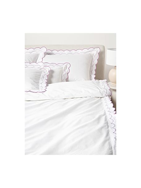 Poszwa na kołdrę z bawełny z falbanką Atina, Lila, biały, S 155 x D 220 cm