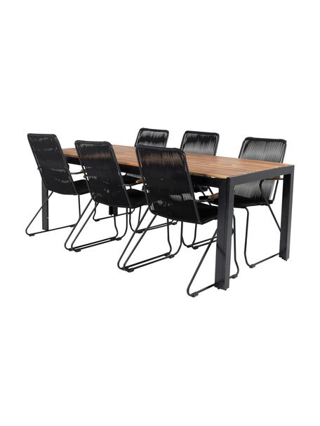 Komplet mebli ogrodowych Bois, 7 elem., Czarny, drewno akacjowe, Komplet z różnymi rozmiarami