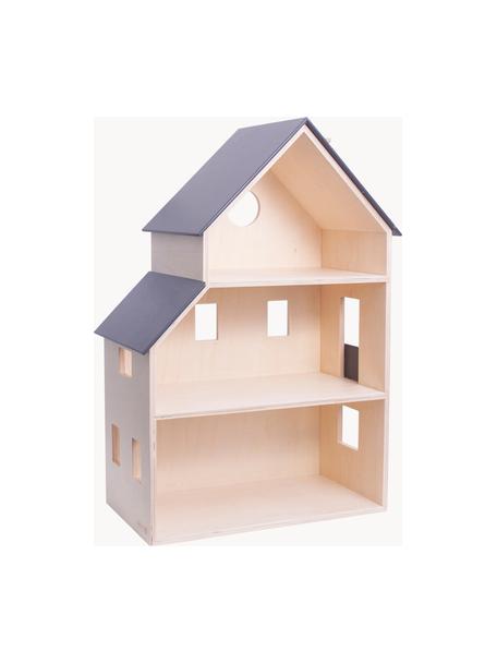 Puppenhaus Sebra, Sperrholz, Helles Holz, Graublau, B 39 x H 60 cm